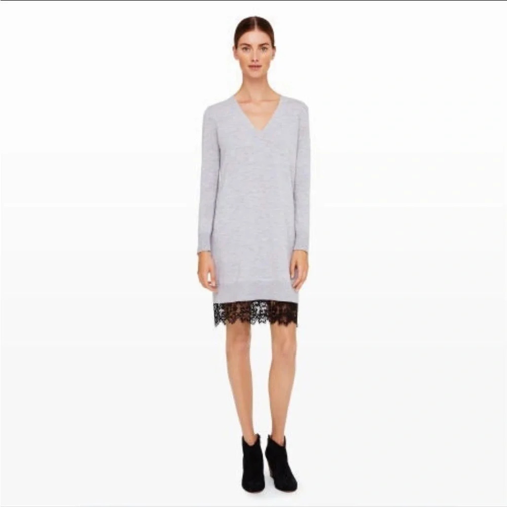 CLUB MONACO GRAY WOOL LACE TRIM SWEATER DRESS